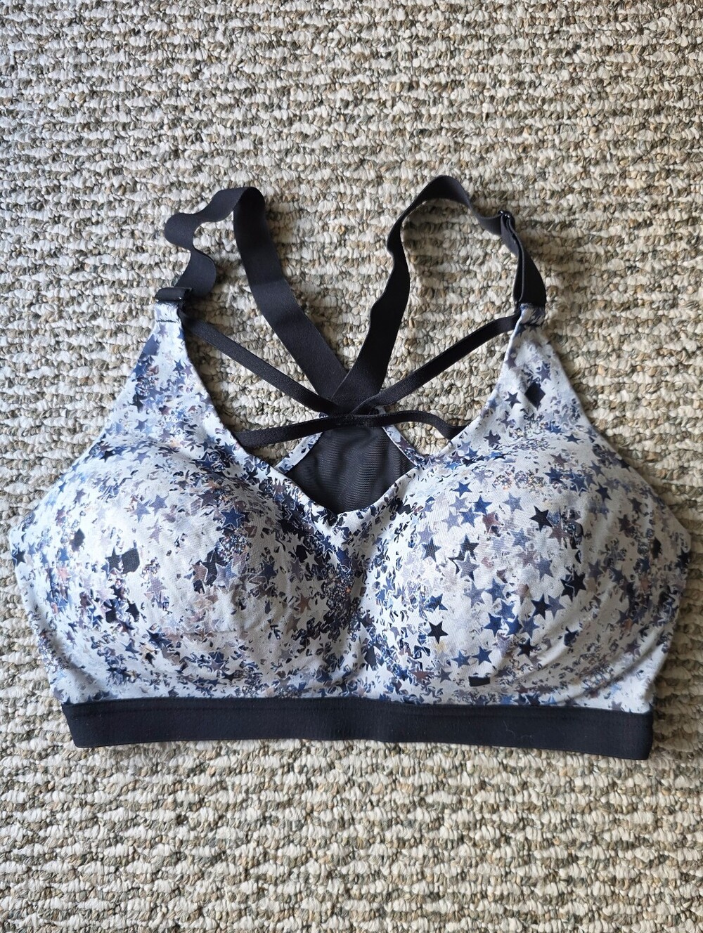 VSX Star-Print Wireless Sports Bra in Light Blue and Navy